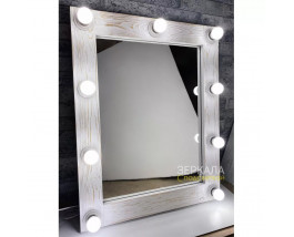 Гримерное лофт зеркало с подсветкой в деревянной раме 80х60