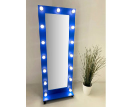 Синее гримерное зеркало с подсветкой на подставке 167х60 см